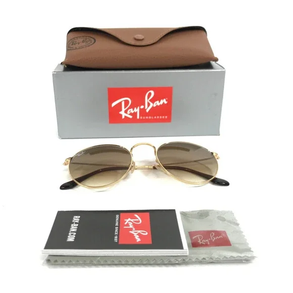 RB3447 Ray-Ban Gold Frame Sunglasses with brown case & box. Ray-Ban RB3447 Round Metal Polarized Sunglasses | eBay main image 3